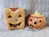 Pair of Terracotta Jack-O-Lantern Candle Votives