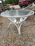 White Metal Outdoor Dining Table w/Glass Top