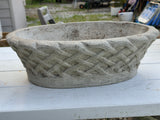 Pair of Cement Oblong Basket Weave Shallow Planters