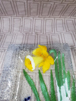Fused Art Glass Floral Trinket Tray
