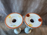 Pair of Portugal Glazed Terracotta Seashell Candlesticks