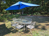 7-Piece Cast Aluminum Patio Dining Set w/Glass Top Table, Umbrella and Stand