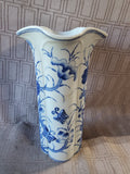 Blue and White Butterfly and Floral Motif Ceramic Vase