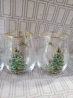 Set of 6 Spode Christmas Tree Stemless Wine Glasses