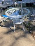 White All Weather Wicker Table w/36" Glass Top