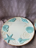 Set of 4 Cracker Barrel Stoneware Beach Themed Dinner Plates