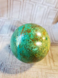 Carved Spherical Blue, Teal, and Brown Colored Stone