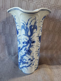 Blue and White Butterfly and Floral Motif Ceramic Vase