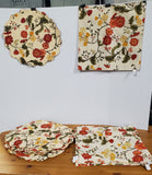 20 Piece Reversible Red and Yellow Floral Quilted Placemat and Fabric Napkin Set