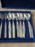 12 Piece Silverplate and Cloisonne Cocktail Spoon and Fork Set