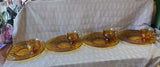 8 Piece Amber Glass King's Crown Thumbprint Luncheon Plate and Cup Set
