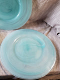 Set of 4 Aqua Blue Swirl Glass Dinner Plates