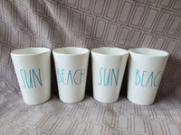 (B) Set of 4 Rae Dunn Melamine by Magenta "Sun" and "Beach" Tumblers