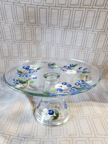 Hand Painted Clear Glass Pedestal Dessert Stand