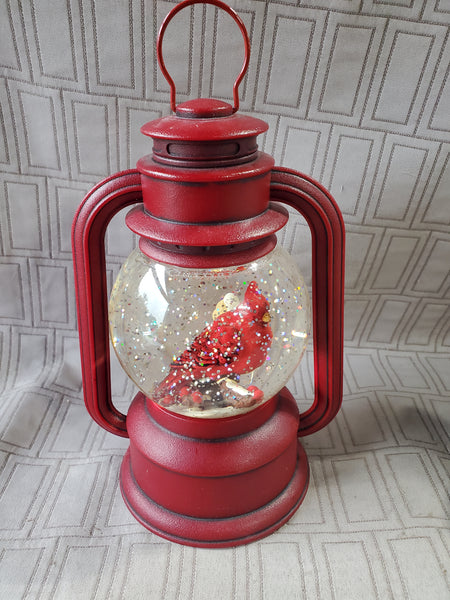 Cardinal Holiday Snowglobe Lantern WORKS