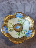 Blue Floral Gold Toned Rim Trinket Dish