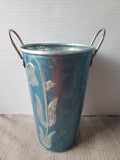 Pair of Galvanized Metal Floral Flower Bucket