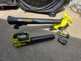 Ryobi 40v  Blower and Leaf Mulcher-Vac w/Three Batteries and a Charger (vac is missing the bag)