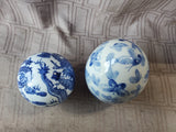 2 Piece Asian Inspired Blue and White Ceramic Decor Lot