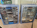 Two Blue Garage Storage Boxes w/Small Plastic Drawers - Filled w/Random Hardware