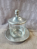 Woodbury Pewter Glass and Pewter Jam Jar with Saucer