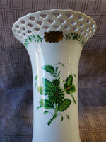 White Ceramic Vase with Green Floral Detail