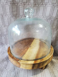 Glass Dome and Wood Cheese Tray