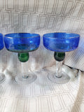 Set of 6 Hand Blown Blue and Green Margarita Glasses