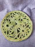 Round Lime Green Woven Rattan Trivet