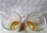 Pair of Clear Glass Gold Toned Dipped Honeycomb Base Candle Holders
