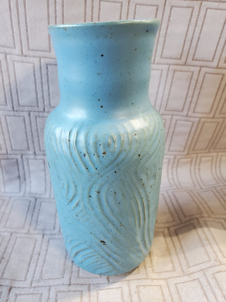 Signed Blue Glazed Pottery Vase