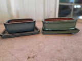 Lot of Asian Style Small Glazed Terracotta Planters w/Saucers (4)