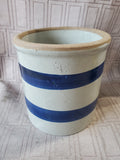 Blue Striped Small Pottery Crock