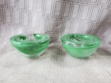 Pair of Kosta Boda Style Green Swirl Glass Candle Votives