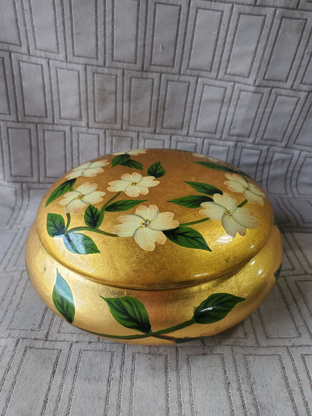 Andrea by Sadek Floral Gold Toned Dresser Jar