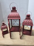 Colonial Williamsburg Red Metal  Lanterns - Three Piece Set (A)