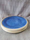 Set of 4 Costal Collection Melamine Blue Burlap Pattern Dinner Plates