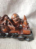 Asian Inspired Carved Wood Diety and Dragon Figurine with Stand