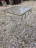 Vintage White Painted Iron Outdoor Side Table w/Glass Top
