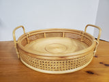 Round Woven Wood and Rattan Serving Tray