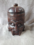 Hand Carved Wooden Face Jar