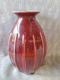 Oxblood Ribbed Red Ceramic Vase