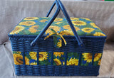 Blue Wicker Sunflower Sewing Basket