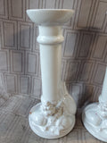 Pair of Portugal Glazed Terracotta Seashell Candlesticks