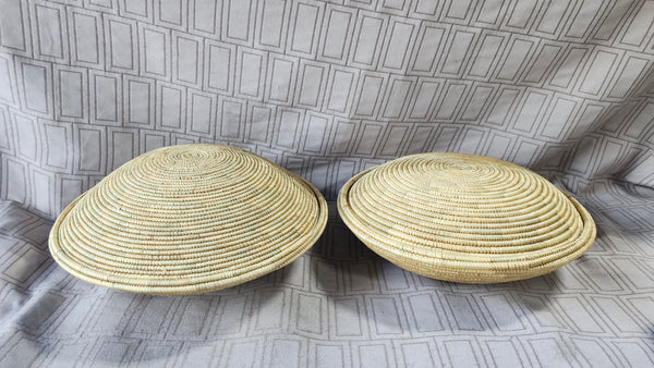 Pair of Hand-Woven African Folk Art Coil Baskets with Lids