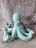 Crackle Glazed Blue Ceramic Octopus Figurine