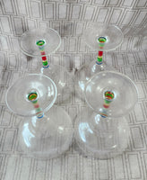Set of 4 Clear Glass and Multi-Colored Painted Margarita Glasses