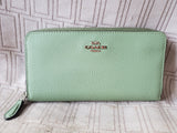 Coach Green Pebble Leather Zip-Around Wallet