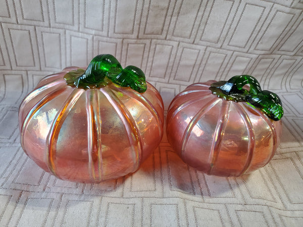 Pair of Iridescent Glass Pumpkins