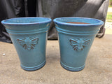 Pair of Glazed Terracotta Planters w/Embossed Bee Accents